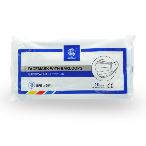 Norsolly OP-Maske Typ IIR medizinischer Mund-Nasenschutz-Einwegmaske 3-lagig im 10er Pack