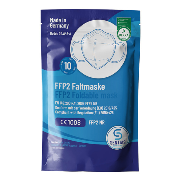 SENTIAS FFP2-Atemschutzmaske "Made in Germany" CE 1008 mit DEKRA Schadstoff-Prüfung