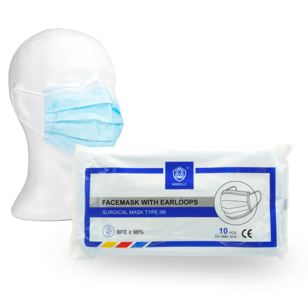 Norsolly OP-Maske Typ IIR medizinischer Mund-Nasenschutz-Einwegmaske 3-lagig im 10er Pack