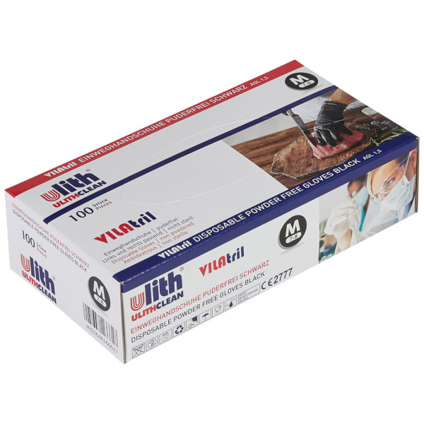 Ulith Vilatril-Einweghandschuhe Hybrid puderfrei 100 Stück schwarz