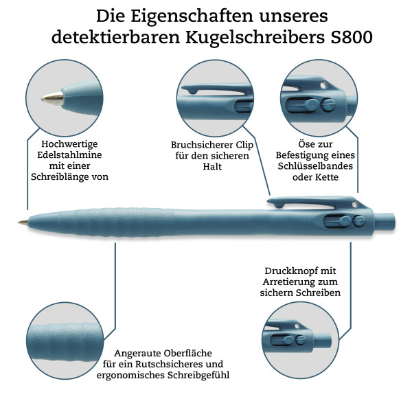 Kugelschreiber S800 detektierbar mit Clip