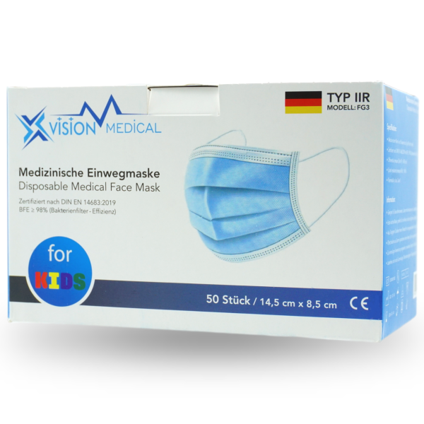 Vision Medical Kindermaske OP-Mundschutz 50 Stück Typ II R in blau - EN 14683:2019