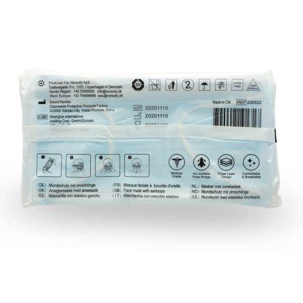 Norsolly OP-Maske Typ IIR medizinischer Mund-Nasenschutz-Einwegmaske 3-lagig im 10er Pack