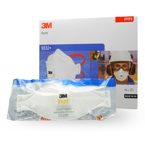 3M Atemschutzmaske Aura 9332+ FFP3Maske mit Ventil und CE - 10er Packung