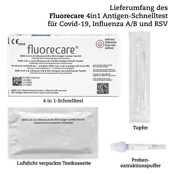 Fluorecare Laientest Antigen-Schnelltest 4in1 für Covid-19, Influenza A/B und RSV