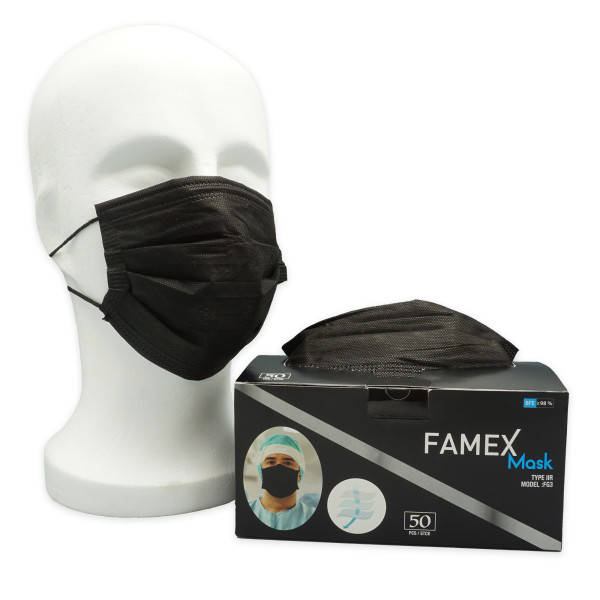 OP-Maske schwarz Typ IIR medizinscher Mundschutz NR Eingwegmaske 50er Pack 3-lagig mit CE