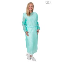 Vlies-Infektionsschutzkittel premium plus mit Strickbund EN 14126 - 10 Stück Polybeutel grün