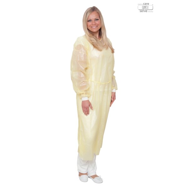 Vlies-Infektionsschutzkittel premium plus mit Strickbund EN 14126 - 10 Stück Polybeutel gelb