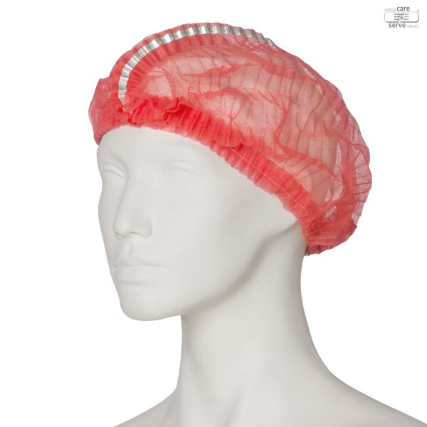 Vlies-Haube detektierbar efficient mit Clip - 100 Stück - L - rot