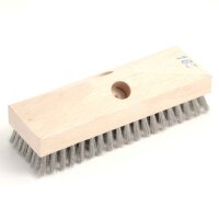 Pfannenschrubber mit Holzkörper, 2 Stielhalter - 70 x 235 mm - gewellter V2A-Draht